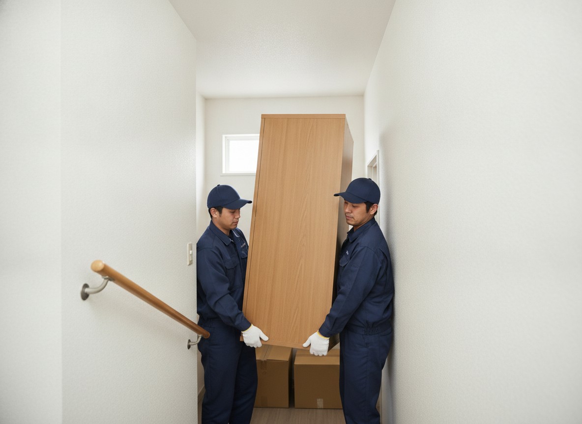 階段や狭い通路からの家財の搬出作業