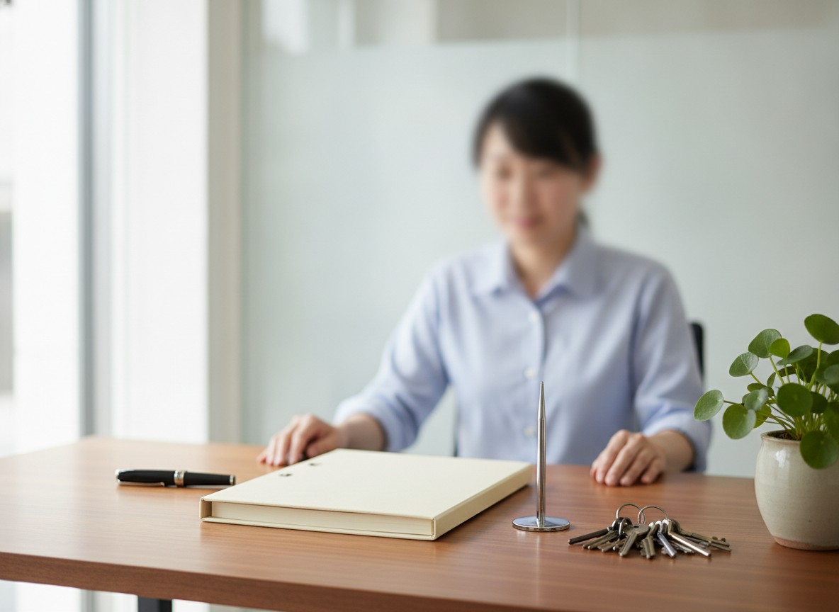 残置物の対応手順を確認する管理会社の机